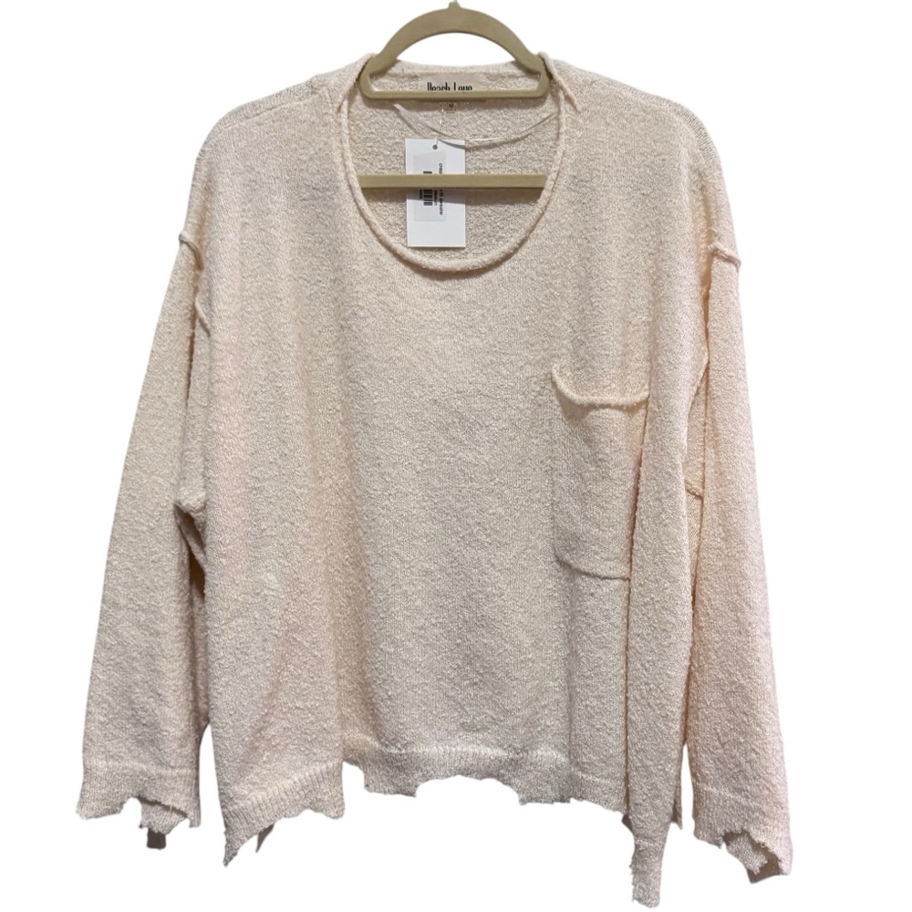 Peach Love - distressed comfy cream sweater - size M - oversized- NWT